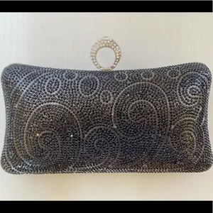 Womens Rhinestone Pillow-Shaped Ring Evening Bag